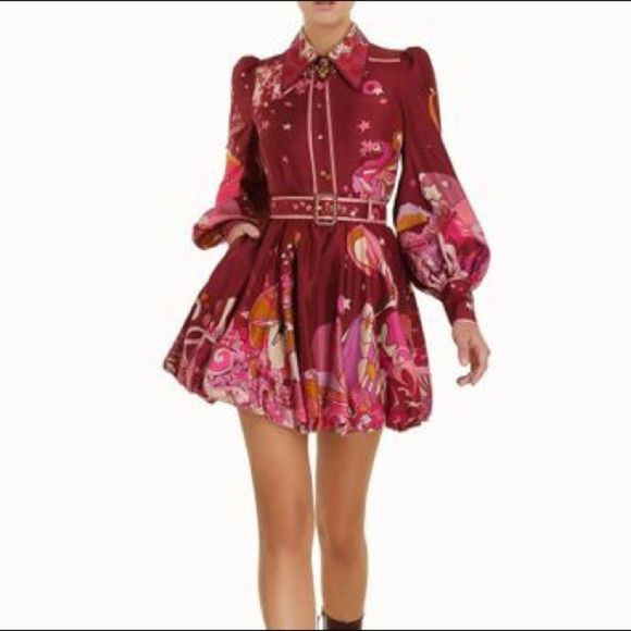 Zimmermann Dresses & Skirts - $1795 NWT ZIMMERMANN Concert Plum Fluted Star Balloon Sleeve Dress + Belt